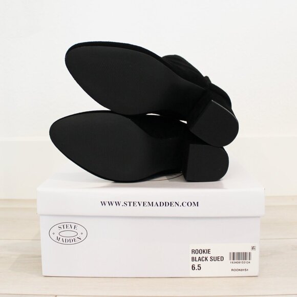NEW Steve Madden Rookie Black Suede Side Notch Fashion Booties w/ Box, Size 6.5 - Picture 11 of 11